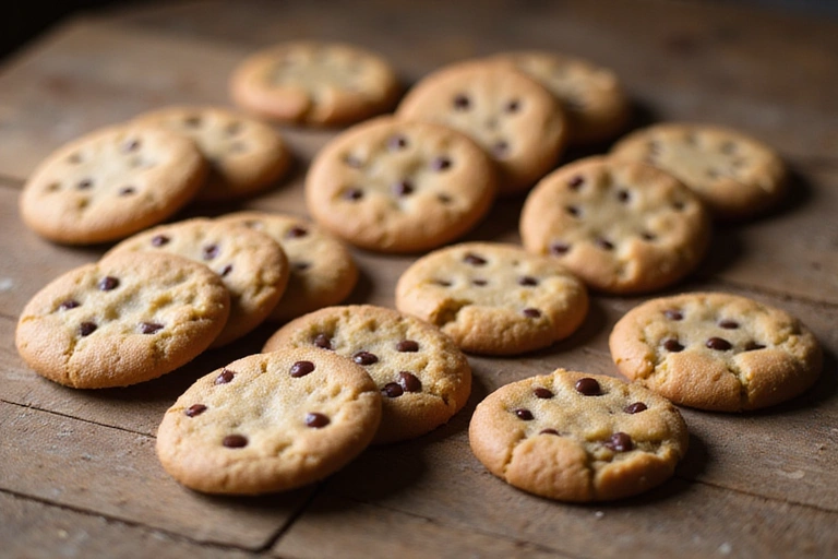 Różnorodne ciasteczka ułożone na stole symbolizujące pliki cookie