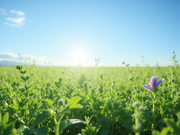 Malownicze pola pełne ziół i naturalnych składników, symbolizujące pochodzenie produktów Glucoactiv