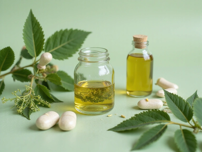 Naturalne suplementy zdrowotne Glucoactiv w zielonych i ziemistych odcieniach